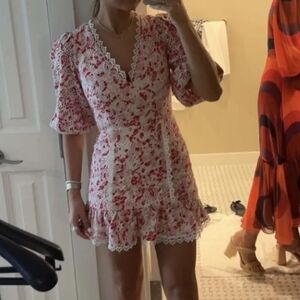 La Maison Talulah Roma Lace Dress Women's XS Red and White Dress Golden 2